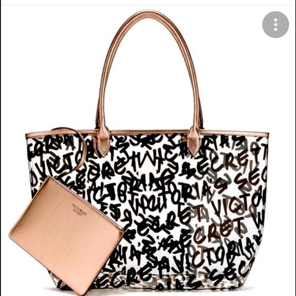 Victoria’s Secret vs clear Transparent logo Totebag purse pocketbook w/wristlet - Picture 1 of 7